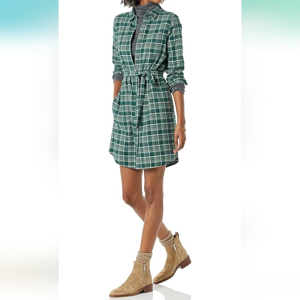 Goodthreads Women's Brushed Flannel Relaxed-Fit Belted Shirt Dress